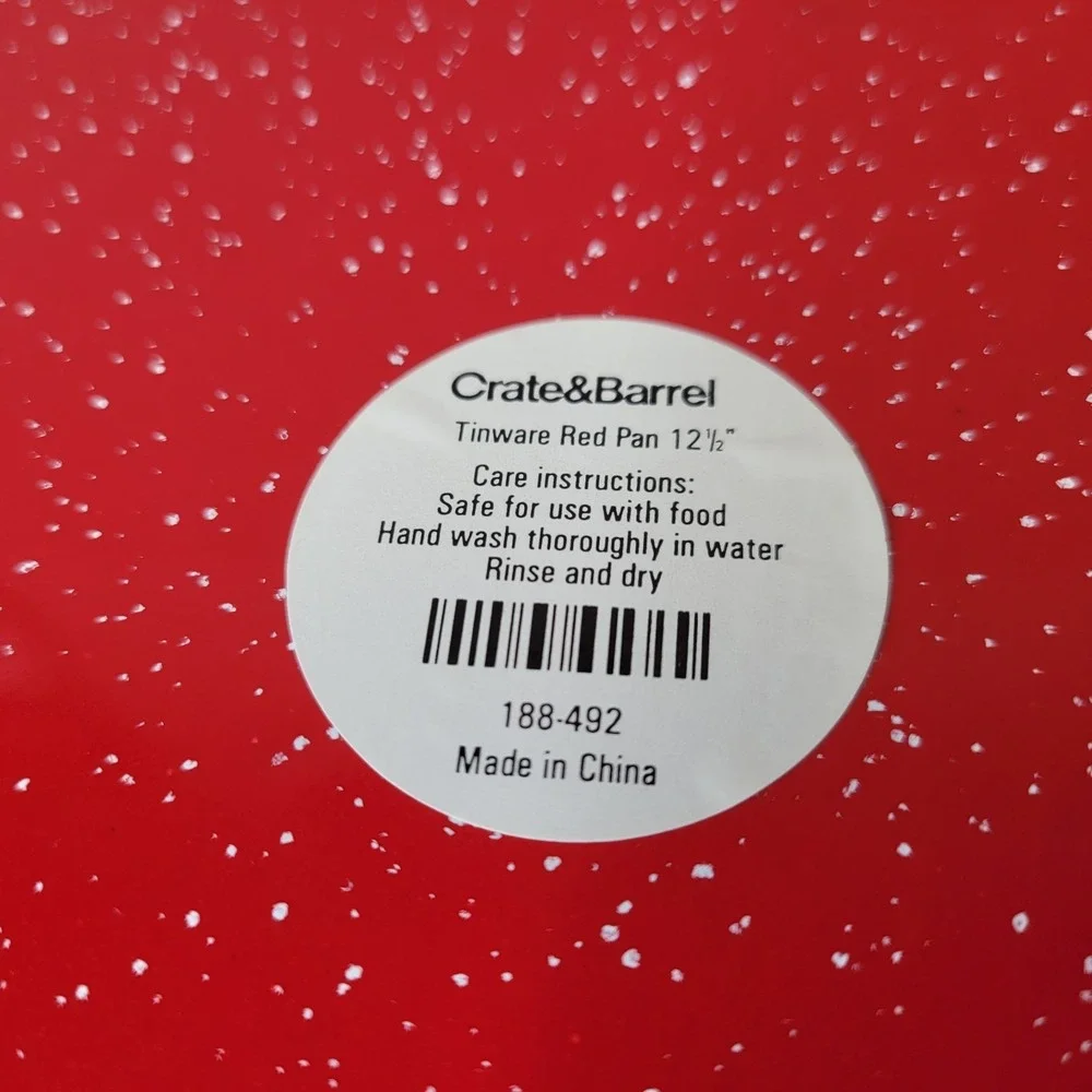 Crate and Barrel Tinware Red White Spatter Enamelware 12 1/2